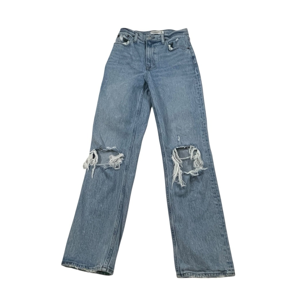 Abercrombie 90s Straight Ultra High Rise Jeans 25 Distressed Lightwash